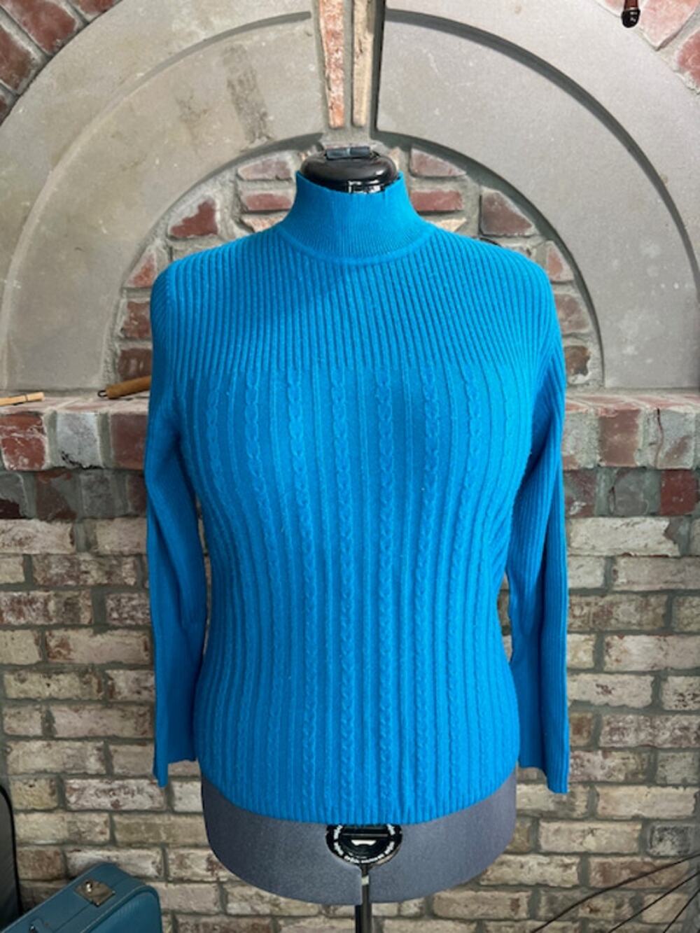 Sag Harbor sweater cabled ribbed high neck blue